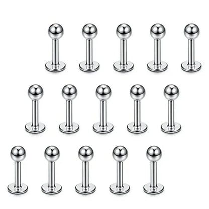 15Pcs 16G Stainless Steel Lip Rings For Women Men,Labret Nose Studs Piercing 6/8/10/12mm Cartilage Tragus Helix Earring