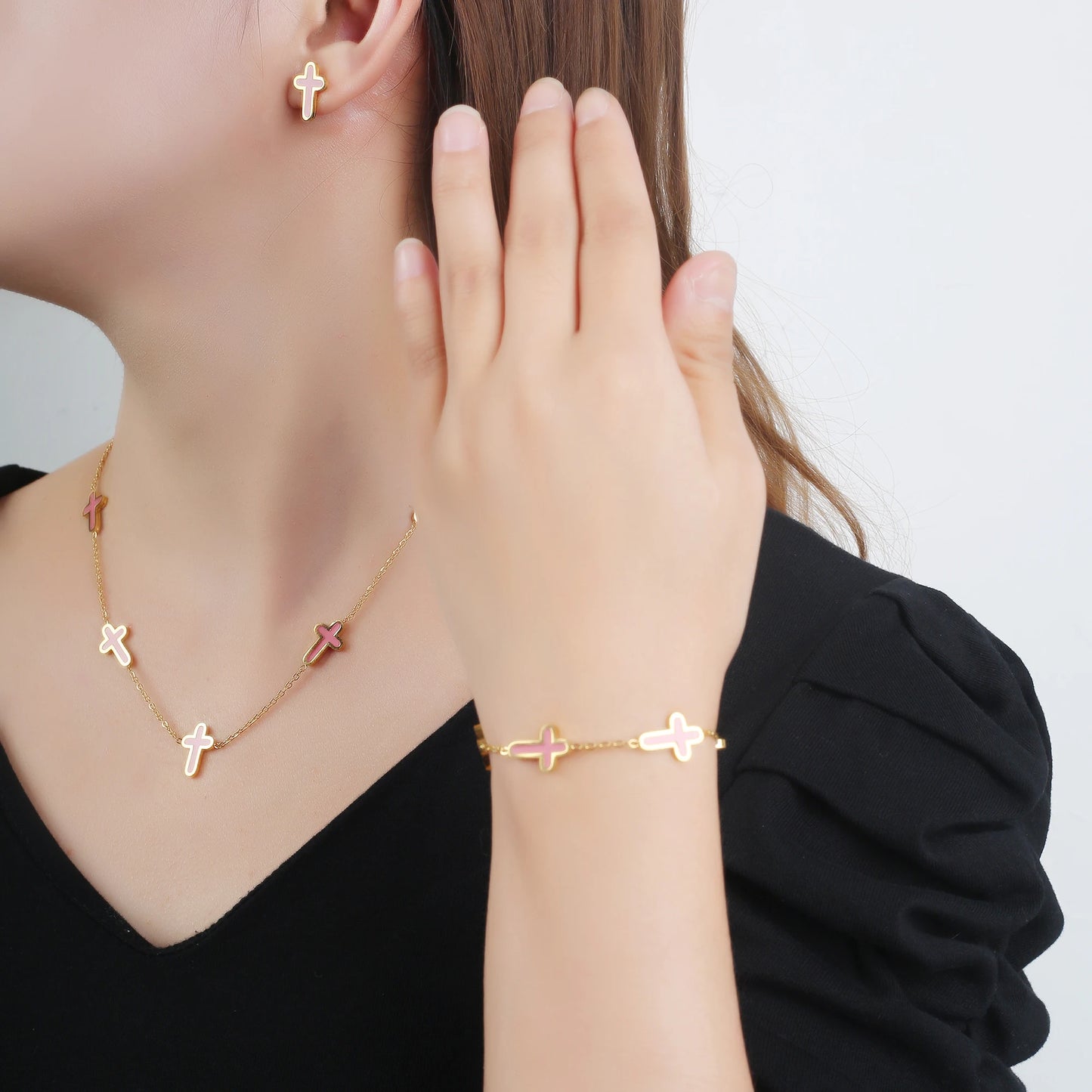 Stylish Stainless Steel Gothic Cross Adjustable Chain Bracelet for Man Woman Simple Daily Party Gold Color Religious Jewelry