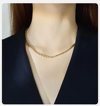 Vnox Dainty Gold Color Rope Chain Necklaces for Women Men,Chic Twisted Collar, Waterproof Stainless Steel Link 2/3/4/5mm Width