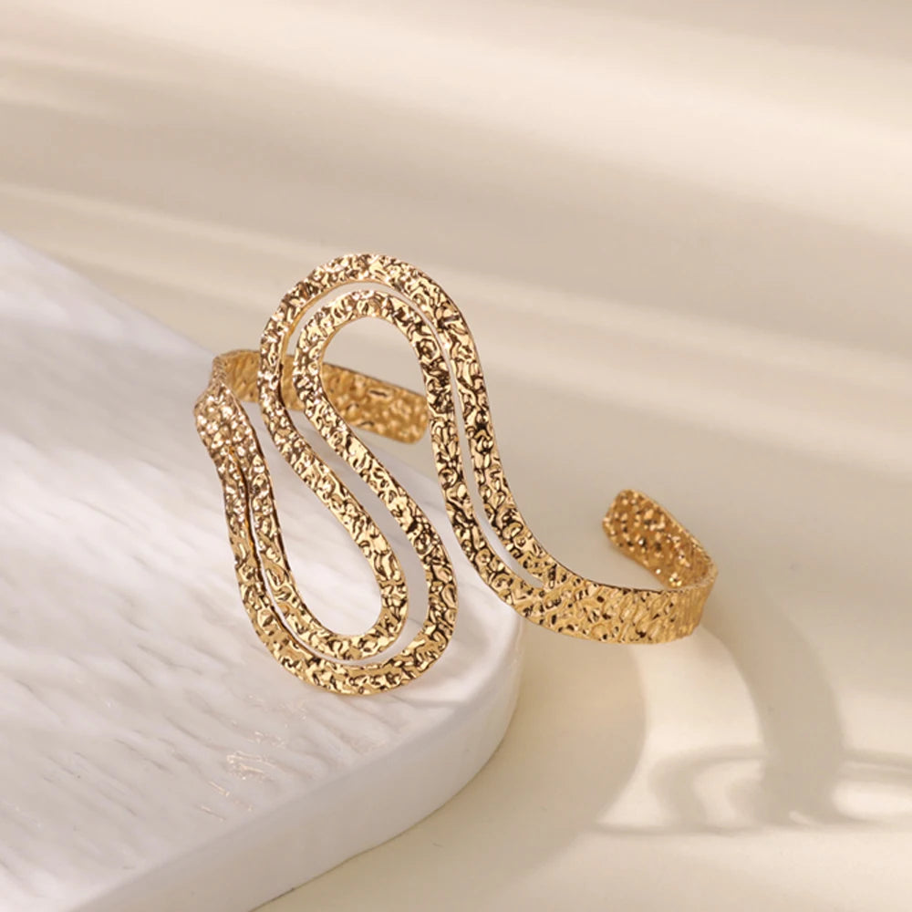 Free Shipping Irregular S Shape Curved Snake Bracelet Bangle for Women Stainless Steel Open Adjustable Bracelet Fashion Jewelry