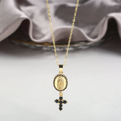 High Quality Bracelet Zirconia Virgin Mary Cross Pendant Necklace Classic for Woman Girl Party Religious Jewelry Accessories