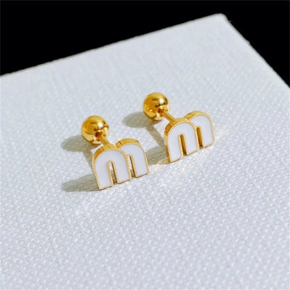2/6pcs 18k Gold-plated Titanium Steel Letter M Stud Earrings for Women,Delicate Cute Tiny Earrings Jewelry Gift