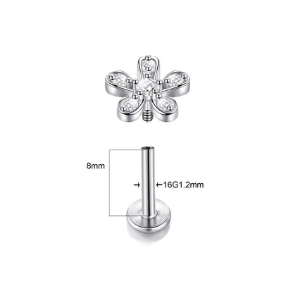 1/5Pcs 316L Stainless Steel Delicate Flower Tragus Cartilage Stud Earring,Internally Threade Daith Helix Ear Piercing Jewelry