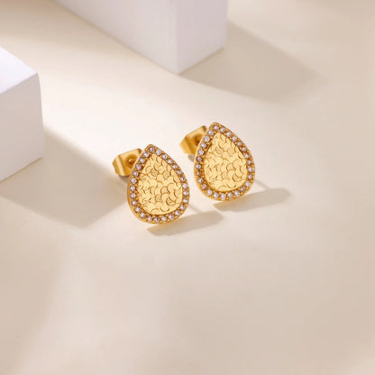 Free Shipping Vintage Zircon Waterdrop Stud Earrings For Women Stainless Steel Piercing Earring 2025 New Fashion Wedding Jewelry