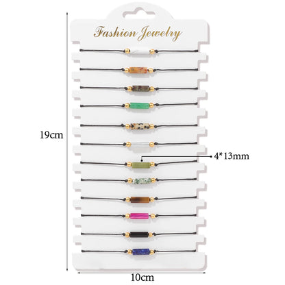 Wholesale 12Pcs/Set Colorful Natural Stone Bracelets Adjustable Rope Braided Bracelet Handmade Bohemia Bracelets with Cards