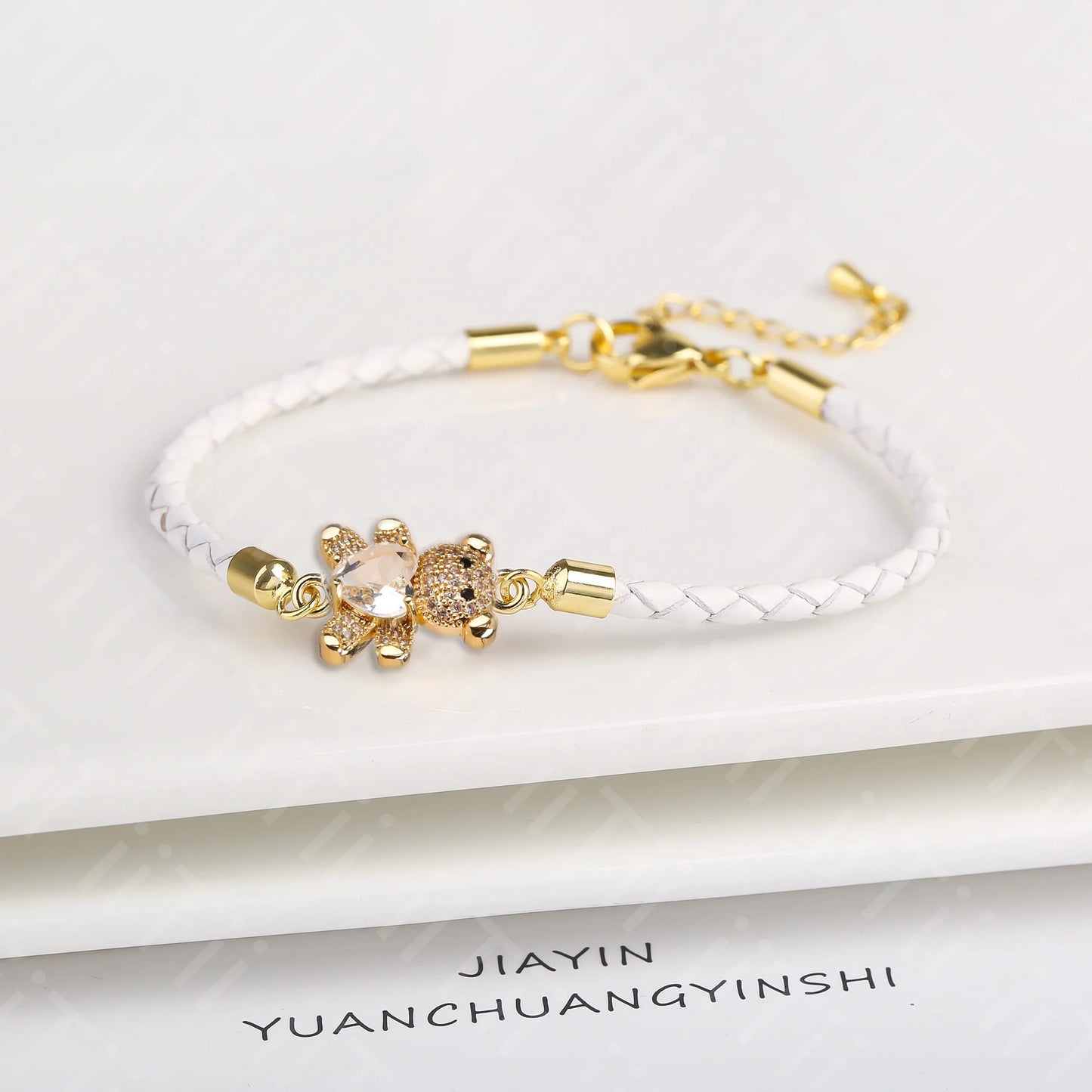 Adjustable Cute Crystal Cubic Zirconia Bear Leather Rope Bracelet Classic for Woman Girl Wrist Jewelry Daily Wear Drop Shipping