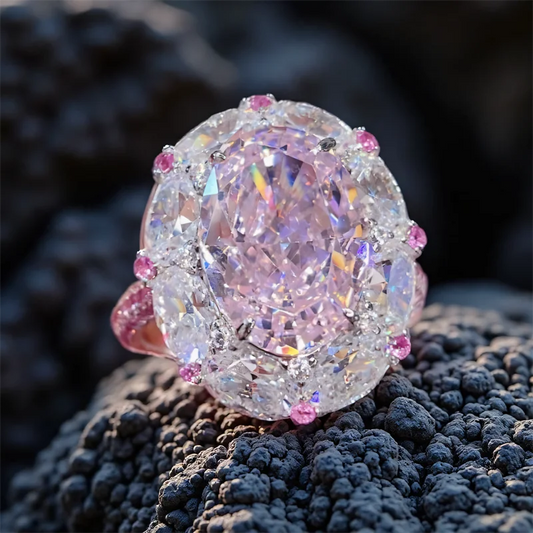 Big Oval Pink Zircon Cute Egg Shape Stone Rings For Women Silver Color Promise Engagement Wedding Bands Bridal Jewelry Girl Gift