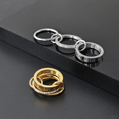 JOVO LOVE Three Layers Roman Numerals Stacking Ring for Women  Stainless Steel Our Fingers Chain Shape Variable Crystal Rings