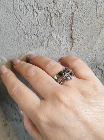 JOVO LOVE Three Layers Roman Numerals Stacking Ring for Women  Stainless Steel Our Fingers Chain Shape Variable Crystal Rings