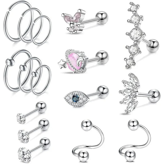2-16Pcs 16G Cartilage Earring, Hypoallergenic Tragus Conch Helix Studs Earrings Daily Decor Jewelry For Women Men Girls