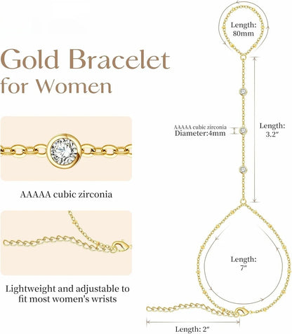 Gold Hand Chain for Women Gold Plated Bracelets for Women Silver Bracelets Hand Chain, Silver Jewelry Gifts for Women Christmas