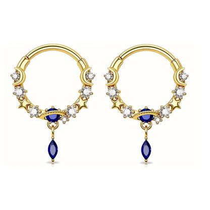1/2Pcs 16G Inlaid Shiny Moon Star Zircon Dangle Hoop Nose Ring For Women Men Girl,Daith Tragus Cartilalge Piercing Jewelry