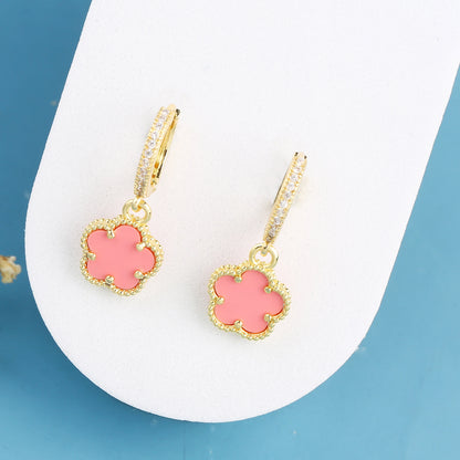 High Quality Natural Stone Five Leaf Flower Drop Earrings Simple for Woman Fashion Party Trend Zircon Jewelry Clover Gift