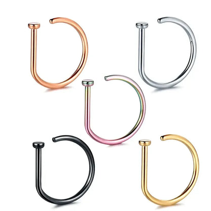 3-5Pcs Hypoallergenic 316L Stainless Steel Fake Piercing Nose Rings,D-Shape Septum Nose Ring Clip On Nose False Piercing Jewelry