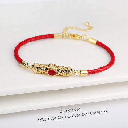 4 Color Fashion Crystal Dragon Column Leather Braided Adjustable Bracelet Classic for Woman Birthday Wrist Jewelry Couple Gift