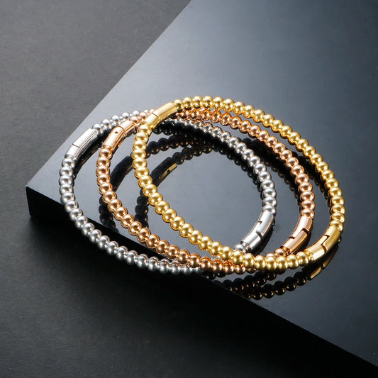 Trendy Round Ball Beaded Bracelets Bangles High Quality Stainless Steel Twist Balls Dots Bead Bangle for Women Jewelry Wholesale