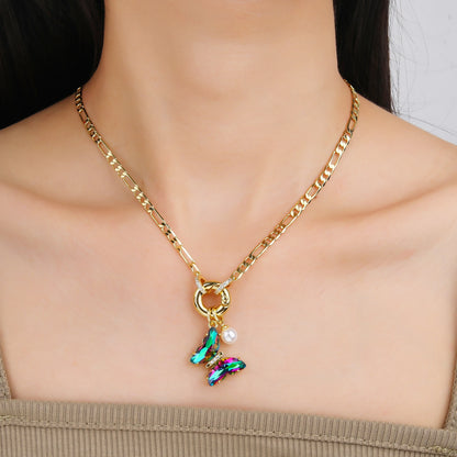 13 Color Cute Insect Butterfly Crystal Pearl Pendant Necklace Luxury for Woman Girl New Fashion Party Aesthetic Jewelry Gift
