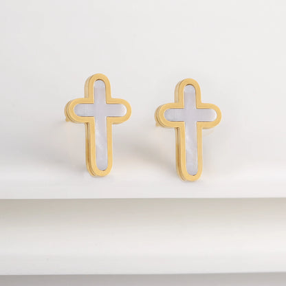 7 Colors New Design Cross Stainless Steel Classic Studs Earrings High Quality Minimalist Wedding Anniversary Woman Jewelry Gift