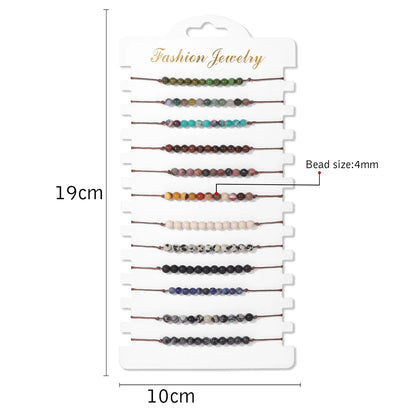 Wholesale 12Pcs/Set Colorful Natural Stone Bracelets Adjustable Rope Braided Bracelet Handmade Bohemia Bracelets with Cards
