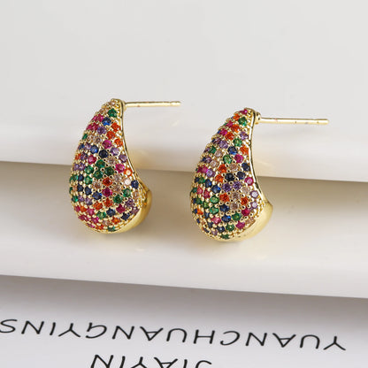 Luxury Shiny Full Zirconia Comma Studs Earrings Fashion Water Drops Crystal Earrings Charming for Women Daily Party Jewelry