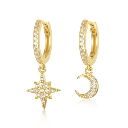 2Pcs Fashion Stainless Steel Star and Moon Pendant Earrings,Cubic Zirconia Cartilage Earring Hypoallergenicity Piercing Jewelry