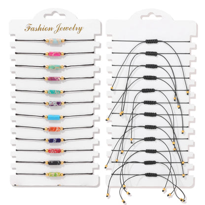 Wholesale 12Pcs/Set Colorful Natural Stone Bracelets Adjustable Rope Braided Bracelet Handmade Bohemia Bracelets with Cards