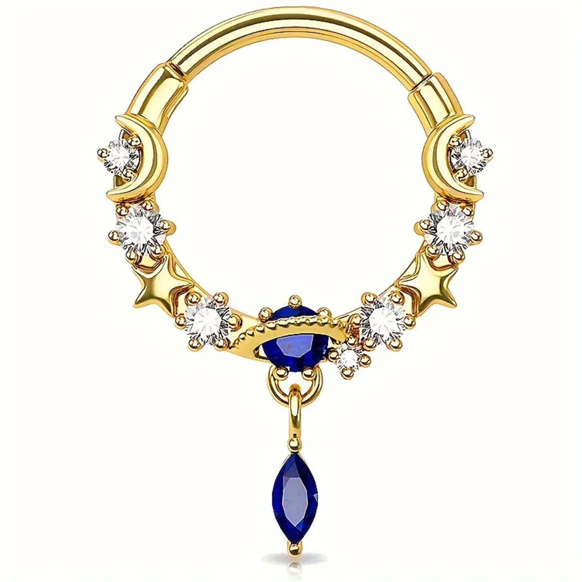 1/2Pcs 16G Inlaid Shiny Moon Star Zircon Dangle Hoop Nose Ring For Women Men Girl,Daith Tragus Cartilalge Piercing Jewelry