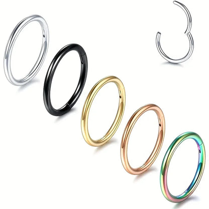5/10Pcs 16G Stainless Steel Hinged Nose Rings Hoop Septum Clicker Tragus Helix Cartilage Daith Rook Earring Piercing Jewelry