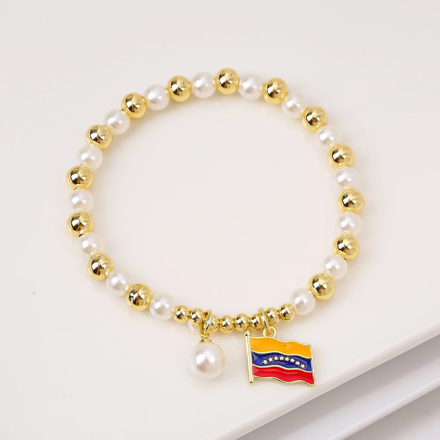 Classic Venezuela Flag Cross Bracelet Earrings Necklace Jewelry Set Luxury for Women Girl Daily Party Pearl Jewelry Gift