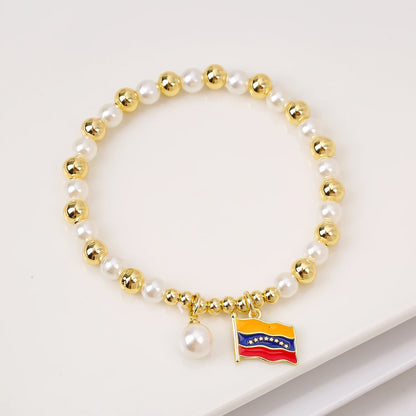 Classic Venezuela Flag Cross Bracelet Earrings Necklace Jewelry Set Luxury for Women Girl Daily Party Pearl Jewelry Gift