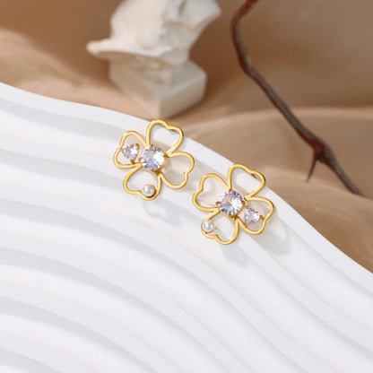 Free Shipping Vintage Four Leaf Clover Drop Stud Earring For Women Stainless Steel Piercing Earring Fashion Wedding Jewelry