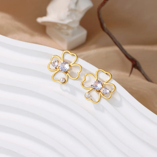 Free Shipping Vintage Four Leaf Clover Drop Stud Earring For Women Stainless Steel Piercing Earring Fashion Wedding Jewelry