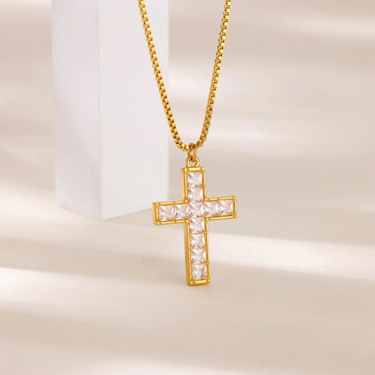 Free Shipping Vintage Cross Pendant Necklaces For Women Stainless Steel Chain Collar Necklace 2025 New Summer Beach Jewelry