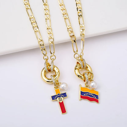 Hot Sale Venezuela Flag Cross Pendant Necklace Simple for Man Woman Party Birthday Jewelry National Day Gift Choker