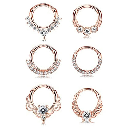 6Pcs 16G Fashion Stainless Steel Septum Clicker Nose Rings,Cartilage Tragus Helix Daith Earring Hypoallergenic Piercing Jewelry