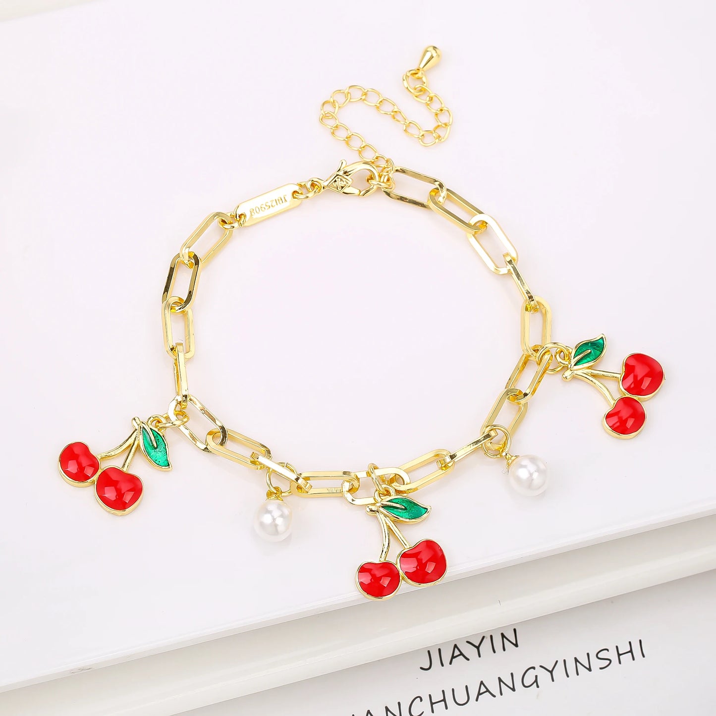17 Colors Gold Plated Fruit Cherry Crystal Zirconia Adjustable Pearl Bracelet Luxury for Women Girls Casual Daily Party Jewelry