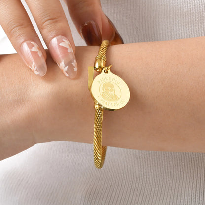 Prjewel Unique Stainless Steel Bracelets For Women Padre Pio Catholic Saint Round Accessory Bangles Religious Jewelry Set Gifts