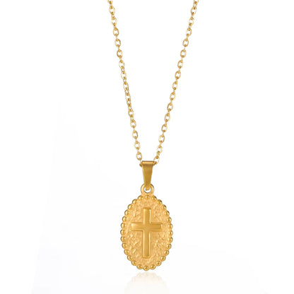 Stainless Steel Jesus Cross Necklace For Women Men Gold Color Caravaca Angels Crucifix Charm Choker Rapper Jewelry Hip Hop Gift