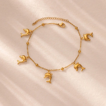 Starfish Dolphin Pendant Anklet Bracelet for Women Stainless Steel Gold Color Anklets Boho Summer Beach Jewelry Foot Accessories