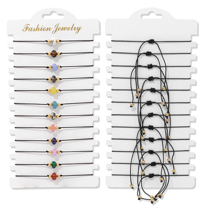 Wholesale 12Pcs/Set Colorful Natural Stone Bracelets Adjustable Rope Braided Bracelet Handmade Bohemia Bracelets with Cards