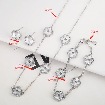 Hollow Metal Double sided Hollow Jewelry Set Sparkling Hot Selling Plum Blossom Jewelry Set Creative New Design For Women Clover