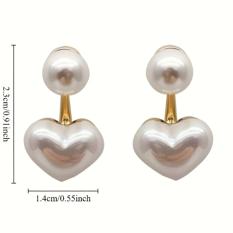 2Pcs Comfortable Delicate Simple Elegant Retro Sexy Imitation Pearl Heart Pendant Earrings,Fashion Female Valentine's Day Gifts