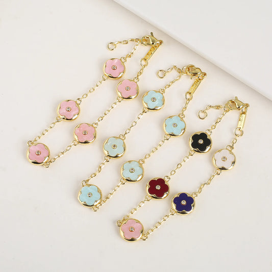 Trendy Creative Adjustable Round Five Leaf Flower Gold-Plated Bracelet Luxury for Women Daily Party Jewelry Accessories Clover