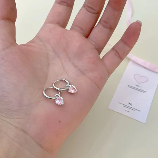 2Pcs Fashion Minimalist Rhinestone Studded Heart-shaped Earrings For Women,Hypoallergenic Cartilage Piercing Jewelry Accessories