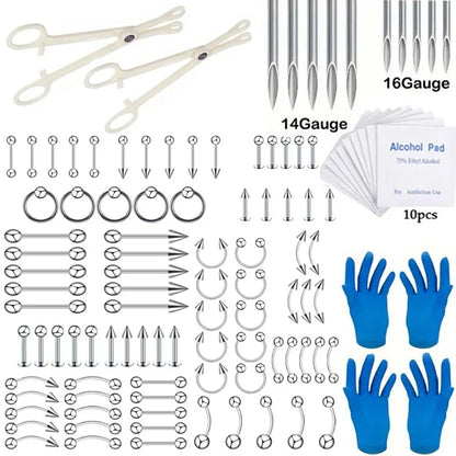 67/70/101/111Pcs Sterile Ear Piercing Kit,Tragus Helix Cartilage No Pain Piercer Tool Machine Set Stud Jewelry