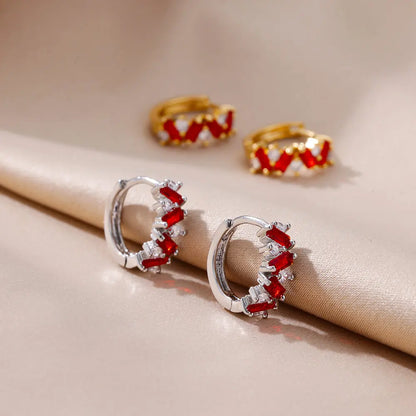 Blue Zircon Earring For Women Girls Stainless Steel Shiny Crystal Hoop Piercing Earring 2024 Trend Luxury Wedding Jewelry Gift