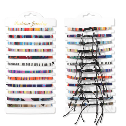 Wholesale 12Pcs/Set Colorful Natural Stone Bracelets Adjustable Rope Braided Bracelet Handmade Bohemia Bracelets with Cards