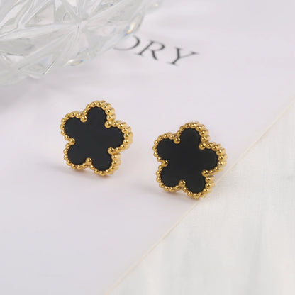 Trending Shell Flower Stainless Steel  Five Leaf Flower Stud Earrings for Women Clover Ear Piercing Fashion Jewelry Party Gifts