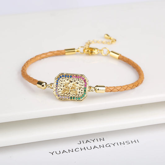 Personalized Square Geometric Star Zirconia Leather Braided Adjustable Bracelet Temperament for Women Party Jewelry Couple Gift