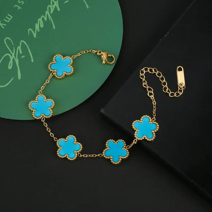 Gold Plated Hot Sale 316L Stainless Steel Plant Five Leaf Flower Bracelet Classic For Woman New Fashion Party Jewelry Clover